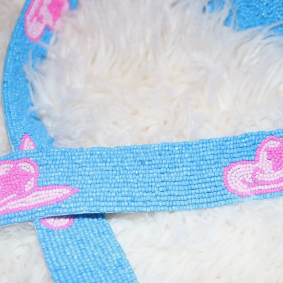 NEW BOUTIQUE HANDMADE BEADED CROSSBODY BAG PREPPY, BLUE COWBOY HAT, STAR DESIGN - Picture 5 of 11